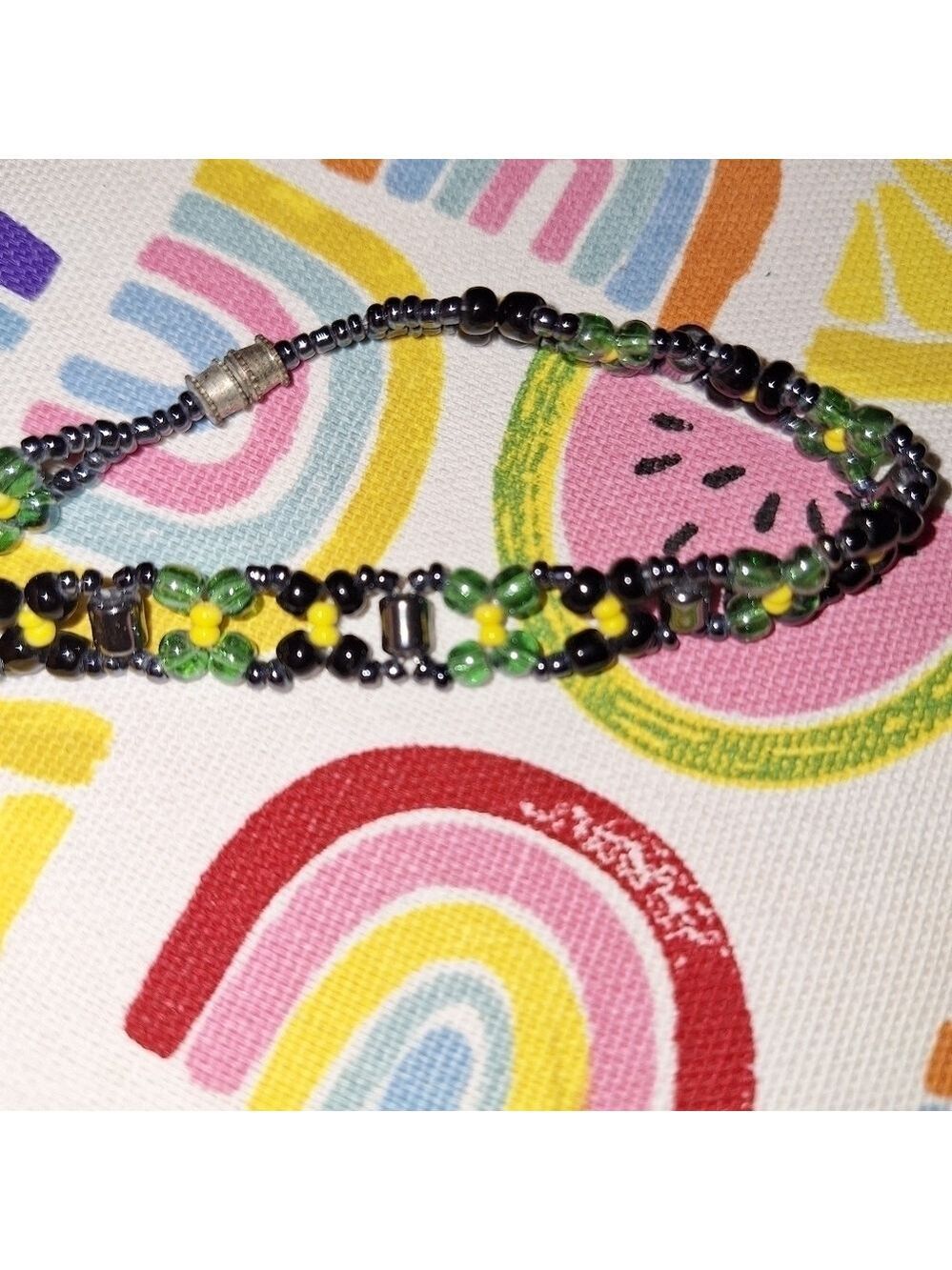 Green Yellow Flower Beaded Bracelet